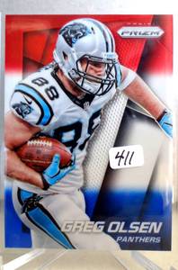 lot 411 image: 2014 Panini Prizm Red White Blue Prizm Refractor Greg Olsen PANTHERS
