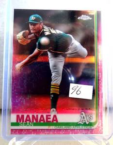 lot 96 image: 2019 Topps Chrome SEAN MANAEA Pink Refractor Parallel # 170 Oakland As