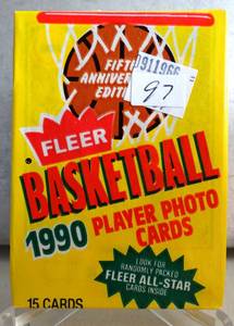 lot 97 image: 1990-91 FLEER BASKETBALL Sealed RACK PACK  - MICHAEL JORDAN #26 POSSIBLE