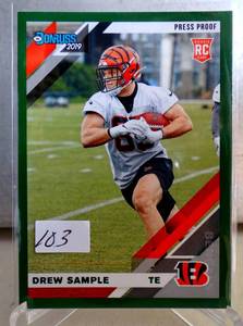 lot 103 image: ROOKIE - 2019 Panini Donruss Rookies Press Proof Green Drew Sample #275 Rookie