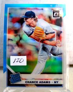 lot 120 image: ROOKIE - 2019 Donruss Optic Blue & White Prizm Chance Adams Rated Rookie #63