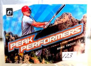 lot 123 image: 2019 DONRUSS OPTIC PEAK PERFORMERS HOLO #12 MIKE TROUT NM-MT ANGELS
