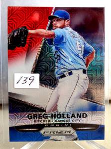 lot 139 image: 2015 Panini Prizm Prizms Red White and Blue Mojo Baseball Card #10 Greg Holland