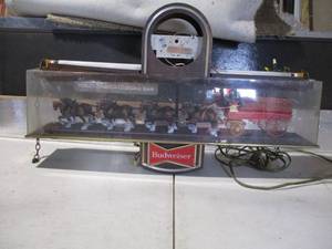 lot 51 image: Vintage Budweiser Beer-World Champion Clydesdales, 2-Sided See-Through, Lighted  Parts Sign.