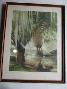 lot 20 image: Al Mettel -Signed- 1955 Chromolithograph Print- STEAMBOAT DAYS.