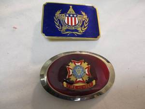 lot 132 image: 2-Collectors Belt Buckles, 1-VFW Life Member and 1- American Police Hall Of Fame-Special Commemorative #656
