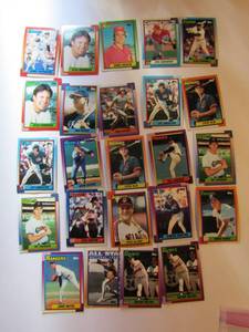 lot 9 image: TOPPS 1990- Various Players and Teams. Cards 408-449. Not consecutive. 24 cards total. Good condition, edges slightly worn, some cards are slightly creased