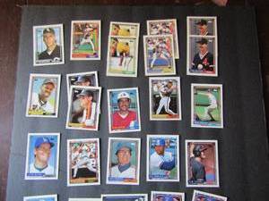 lot 24 image: TOPPS 1992- Various Players and Teams. Cards 701-789. Not consecutive. 24 cards total. Good condition, slight discoloring and staining.