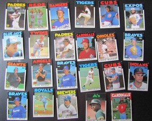 lot 74 image: TOPPS 1986- Various Players and Teams. Cards 0-90. Not consecutive. 23 cards total. Fair condition, slight fade and worn edges.