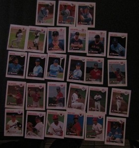 lot 93 image: � Impel 1991 �Line Drive Pre-Rookie�- Various players and teams. Cards 201-387. Not Consecutive. 27 Cards total. Good condition, slight edge ware and staining.