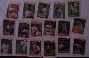 lot 94 image: Impel 1991 �Line Drive Pre-Rookie�- Various players and teams. Cards 404-496. Not Consecutive. 17 Cards total. Good condition, slight edge ware and staining.