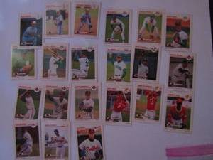 lot 92 image: Impel 1991 �Line Drive Pre-Rookie�- Various players and teams. Cards 6-99. Not Consecutive. 21 cards total. Good condition, slight edge ware and staining.