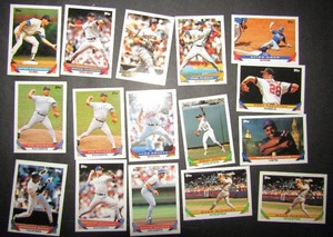 lot 96 image: TOPPS 1993- Various players and teams. Cards 3-100. Not consecutive. 16 Cards total. Perfect condition.