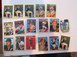 lot 120 image: TOPPS 1988- Various players and teams. Cards 9-25. Not consecutive. 17 Cards total. Including, TOPPS 1987 �Record Breakers� #1 Vince Coleman. Fair condition, faded and worn edges.