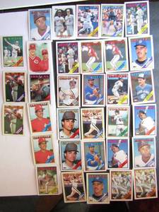 lot 122 image: � TOPPS 1988- Various players and teams. Cards 51-93. Not consecutive. 30 cards total. Fair condition, faded and worn edges.