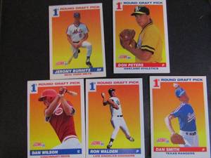 lot 138 image: Score 1991 �1st Round Draft Picks�. Cards numbered #380, #381, #384, #679, #681. 5 cards total. Good condition, slight fade.