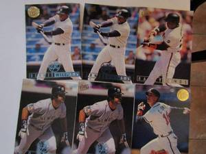 lot 141 image: FLEER Ultra 1995- various players and teams. Gold Medallion Edition. 6 total in sleeves. #347, (2)#314, #442, (2)#311. Good condition. Sticker residue on sleeves.