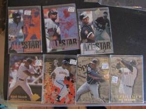 lot 161 image: � FLEER ULTRA 1995 �All-Star and Headliners� 7 total in sleeves with stickers.