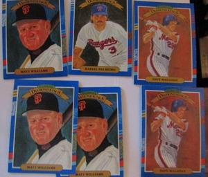 lot 191 image: � DONRUSS �Diamond Kings�- tagged 1990 Leaf. Various players and teams. Cards 17-19. 6 cards total. Good condition, some edge ware.