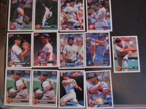lot 195 image: DONRUSS 1993- various players and teams. Cards 473-530. Not consecutive. 13 cards total. Great condition, slight edge ware.