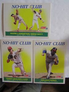 lot 238 image: SCORE 1991�NO HIT CLUB�. Cards 699, 705, 706. 3 total. Good condition, faded.