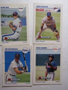 lot 143 image: Impel �Line Drive Pre-Rookie� 1991. Cards #312(bent), #567, #589, #607. 4 cards total. Fair condition.