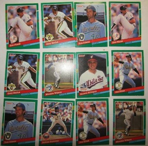 lot 219 image: �� DONRUSS 1991- various teams and players. Cards 585-593. Not consecutive. 12cards total. Average condition, some bend, slight fade and worn edges.