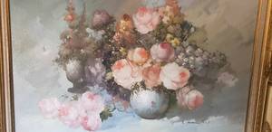 lot 1 image: Flowers Oil Painting (45x33 Approx.)