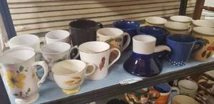 lot 135 image: Misc.  Coffee Mugs  and cups Includes China cups, Blue mugs and matching fruit mugs