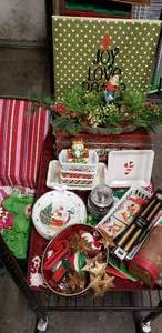 lot 92 image: Christmas Lot Includes Loaf Dishes, Decorations and Rug