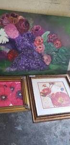 lot 26 image: Flower Art Work and canvases