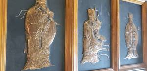 lot 36 image: Asian Figure Copper Metal Wall Art (3 Total, 17x36 Approx.)