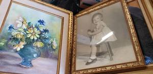 lot 42 image: Flowers by Kloeppel (29x24 Approx.) and Photo Framed Wall Art