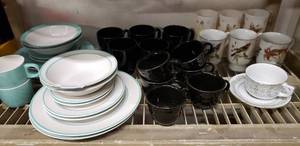 lot 19 image: Matching Dishware Sets, Mint green, Black and various cups