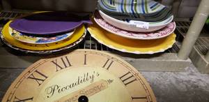lot 121 image: Large Platters china, glass and ceramic platters and clock