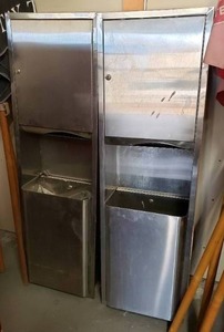 lot 154 image: Stainless Steel Towel Dispenser and Waste Bin (2 total Units with keys)