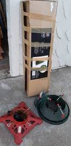 lot 161 image: Noah PreLit Christmas Tree, 6 12 Feet, 200 Lights Plus 2 Tree stands ( Red one is Cast Iron)