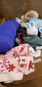 lot 99 image: Large amount of baby clothes, stuffed animals, grandparent itemsclothes and more.
