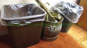 lot 128 image: Metal waste buckets and brass coat rack top