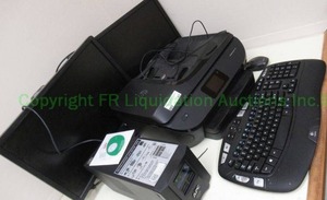 lot 93 image: Dell monitors, HP printer, APC backup, wireless keyboard as shown