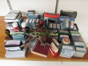 lot 28 image: Assorted rubber stamps and ink pads as shown