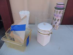 lot 122 image: Light house cookie jar with lid 13 inch cake stand white milk glass vase and more