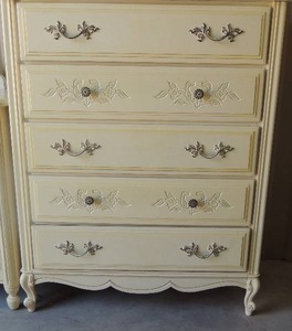 lot 13 image: Lea The Bedroom People 5 drawer chest rose design on drawers 45x36x17