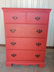 lot 16 image: Angelina dark red 4 drawer chest 42x30x17