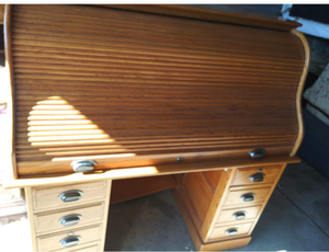 lot 10 image: ROLL TOP DESK  LIGHT OAK   54 X 54 X 33