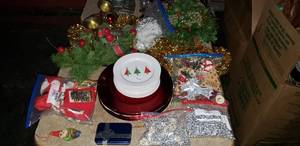 lot 91 image: Christmas Decor, Plate Set and chargers, Tree Decorations and more