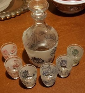 lot 77 image: Vintage French Carafe and Shot Glasses, Set of 7, Made in France