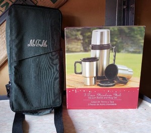 lot 60 image: Stainless Steel Vacuum Bottle and Mug Set and Insulated Wine Case