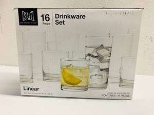 lot 117 image: Salt 15pc Drinkware Set (8 tall glass - 7 small glass)