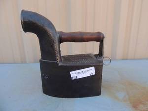 lot 12 image: WD Cummings- N. Taliaferro and E. Biess Patented 1852 iron with Wood handle wireless 9x7x4